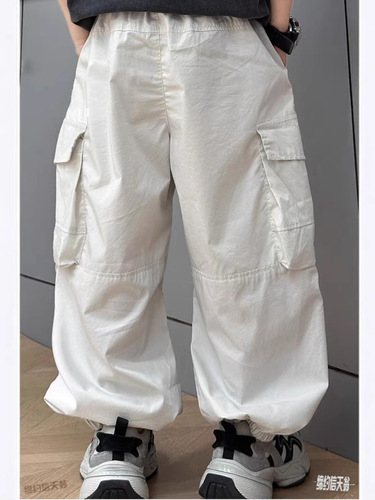 [Pure cotton] Children's overalls 2026 summer thin middle-aged and middle-aged children's casual pants, boys 'foot-tied sports pants