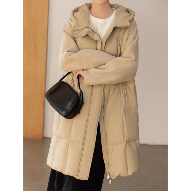 Double-Sided Wool Coat with down Jacket, 90% White Duck Down, Hooded, Casual, Fashionable, Long, Thick Coat Double-Sided Wool Coat with down Jacket, 90% White Duck Down, Hooded, Casual, Fashionable, Long, Thick Coat