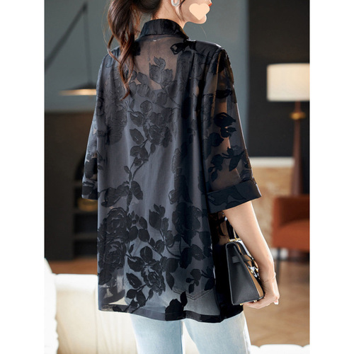 Women's 2025 Spring and Summer Long-Sleeve Vintage Brocade Sun Suit Jacket, Loose and Comfortable, Large Size, Thin Design