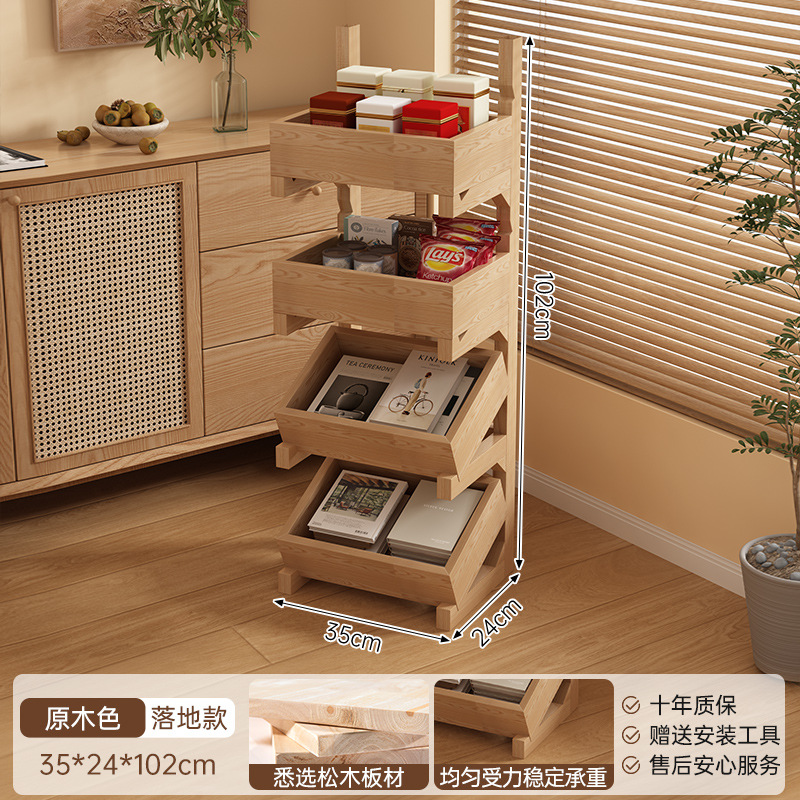 Estantería de madera maciza Estante de carro móvil Estante de almacenamiento de escritorio contra la pared Estante de bocadillos Estante para libros simples para el hogar