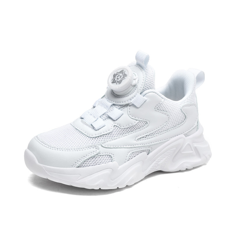 Zapatos blancos para niños ventilados primavera-verano 2026 nuevos zapatos blancos para niños botones giratorios de zapatos blancos para niñas