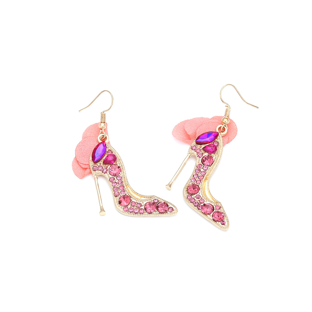Rhinestones Inlay Material 1 Pair Casual Sweet High Heel Net Yarn Alloy Rhinestones Drop Earrings