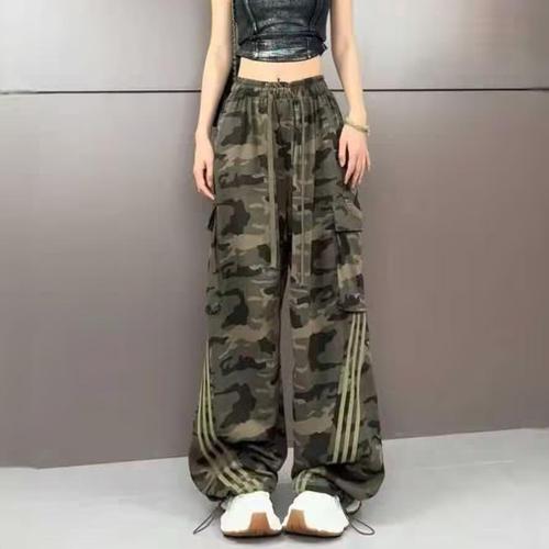 American street retro hip-hop brand camo work pants for women, Instagram trendy loose and versatile slimming casual pants
