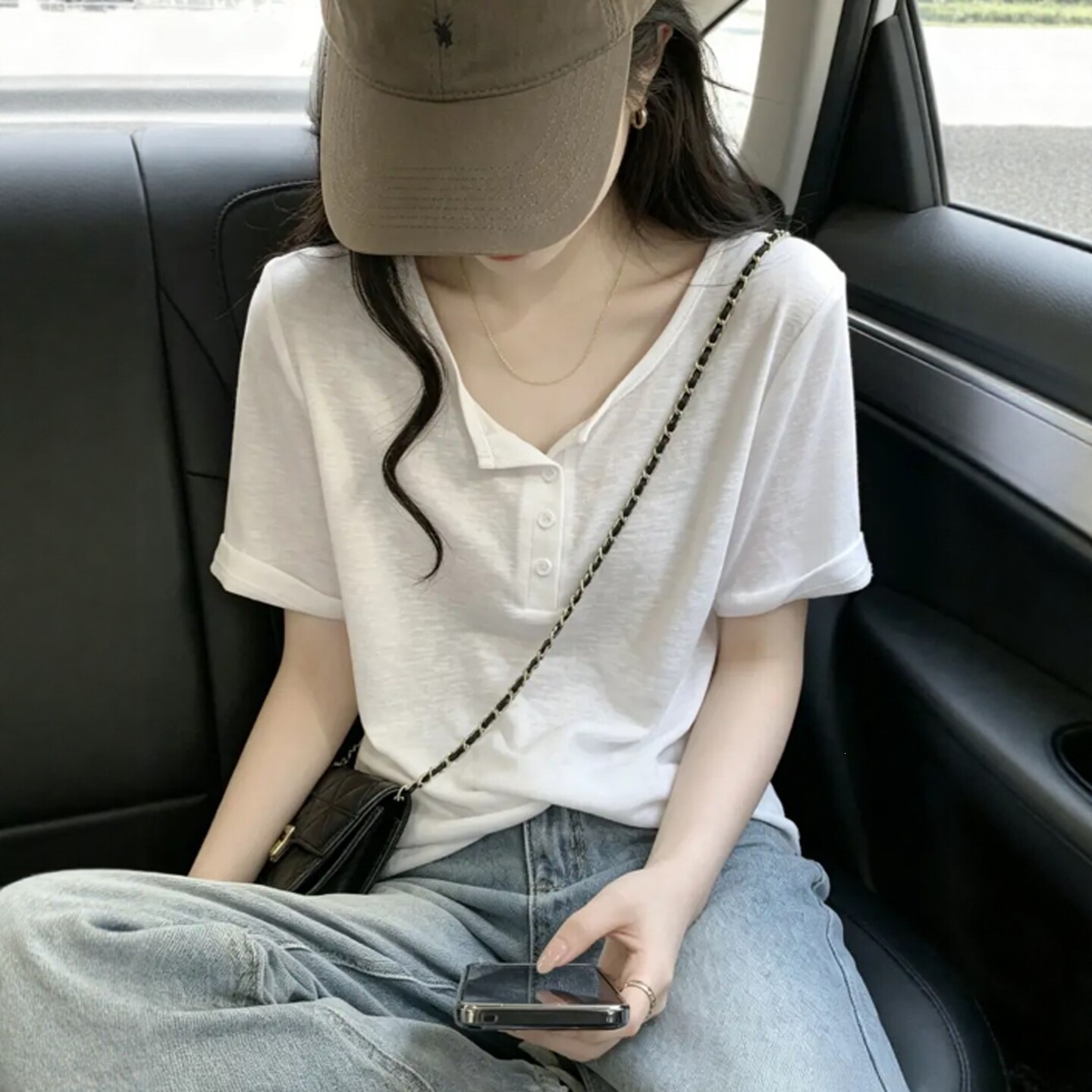 165g Snowflake Cotton 65% Cotton Lazy Style Loose Short-Sleeve T-Shirt for Women, Summer Casual Design, Thin Top
