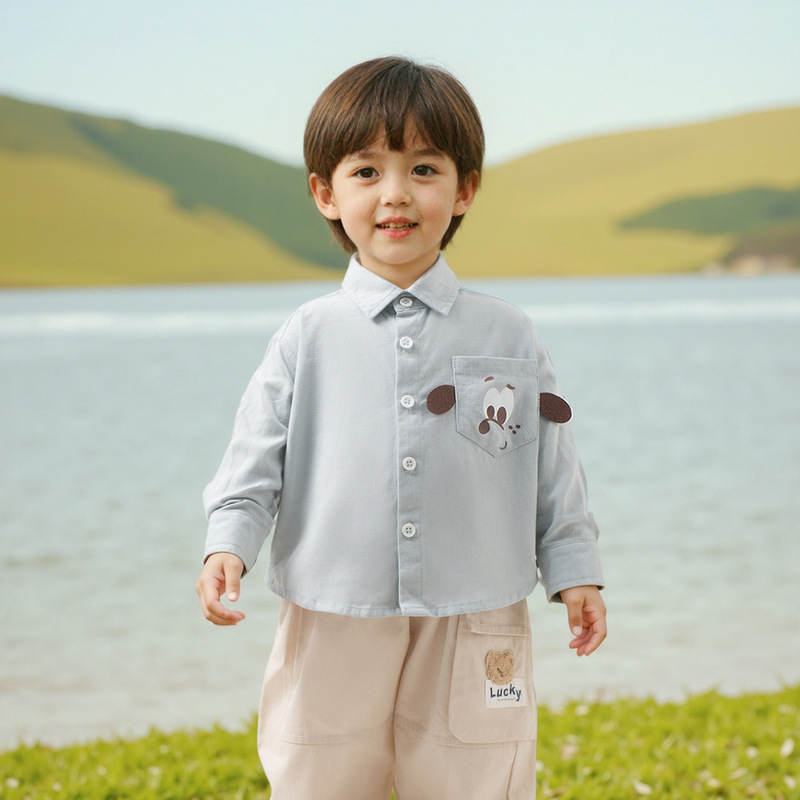Children's Korean Style Shirt 2025 New Spring and Autumn Casual Shirt Western Style Pure Cotton Coat Top