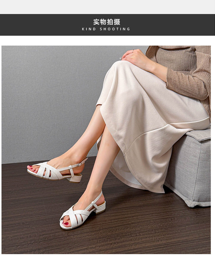 Giày sandal nữ kiểu La Mã quai ngang bít mũi, gót thô 3 cm — Màu trắng ngà chi tiết 11
