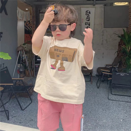 Children's short-sleeved T-shirt 2024 trendy brand children's clothing baby Japanese style children's tops children's high street boys' T pink shorts