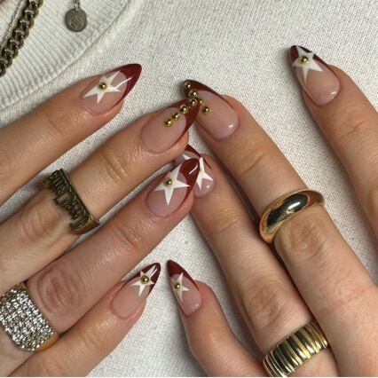 Cross-border European and American hot selling almond nail y2g red French five-pointed star wear nail fake nail sweet cool nail beauty piece