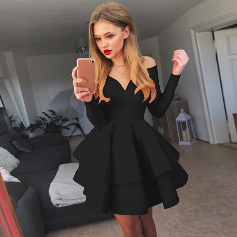 sexy and elegant deep V-neck long-sleeved dress princess dress evening party_senzul.com