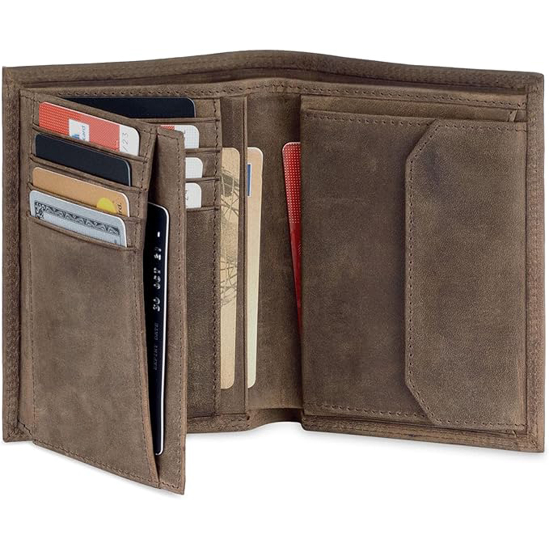 Cartera de negocios de piel de vaca de primera capa personalizada Cartera multifunción RFID Cartera corta con varias tarjetas Cartera triple para hombres