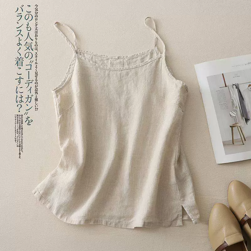 Ретро-литературный стиль, майка из хлопка и льна, простой летний новый свободный топ для похудения, топ без рукавов большого размера для женщин