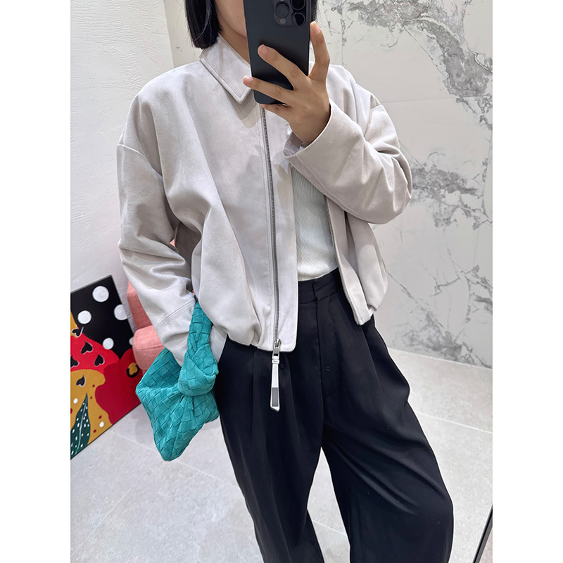 2025真皮女休闲宽松复古拉链翻领外套减龄随性百搭显瘦休闲简约|undefined