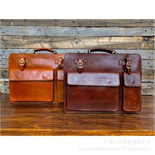 跨境真皮男士可调节斜挎公文包 复古商务拉链多功能大容量手提包
