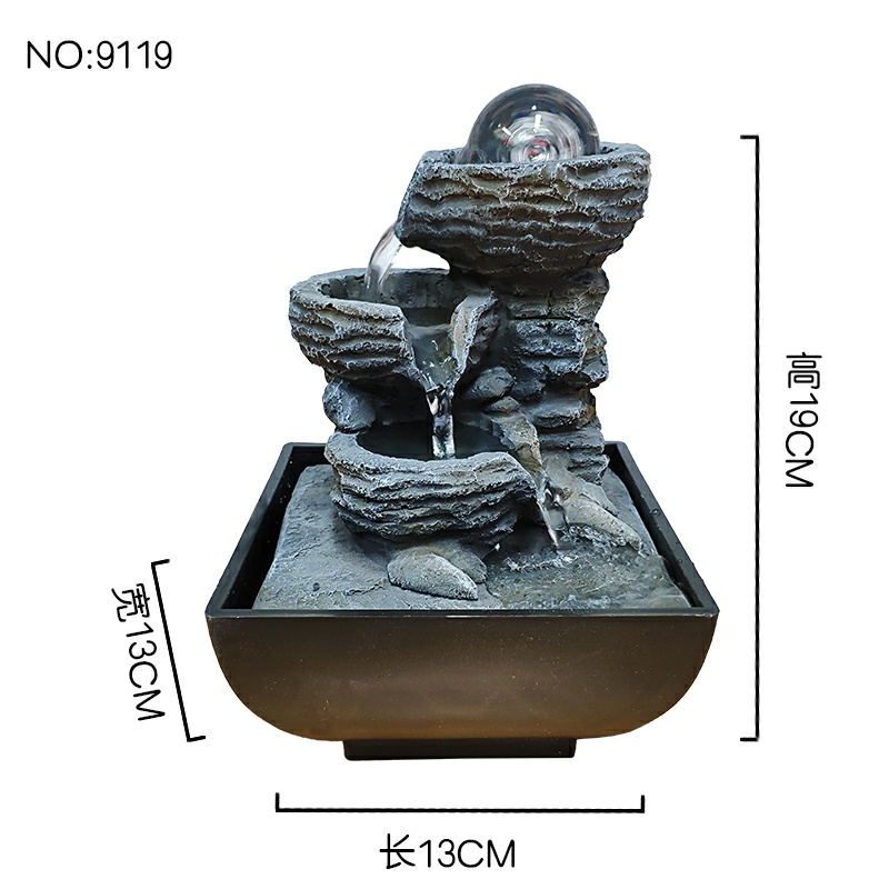 Adornos de agua corriente Agua circulante Fuente de lujo ligera moderna Escritorio de oficina Bola de feng shui pequeña decoración de sala de estar