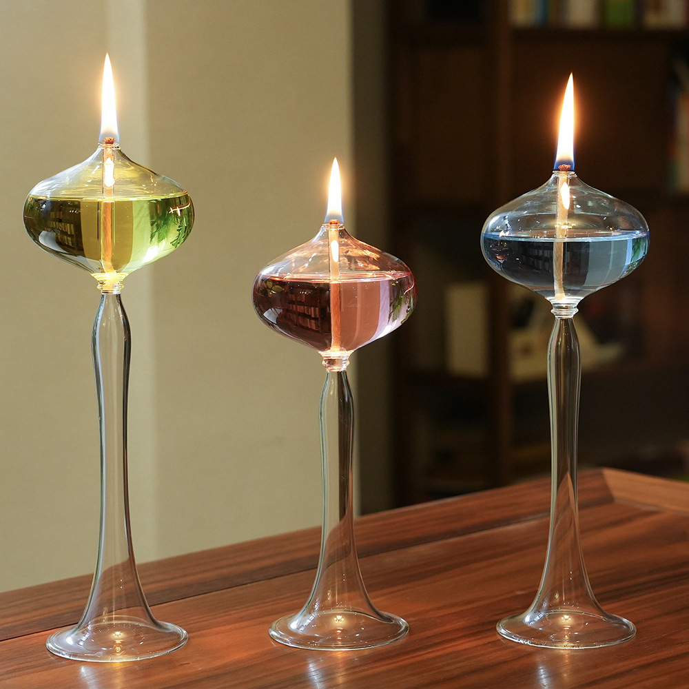 Lámpara de vidrio creativa europea candelabro decoración nórdica romántica simple moderna lámpara de alquitrán de escritorio doméstica sin humo