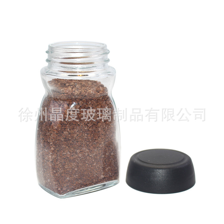 咖啡罐储物罐糖果罐黑色盖子透明玻璃罐方形咖啡罐黑色盖厂家批发