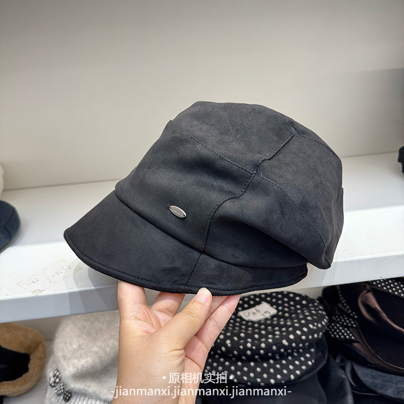 日系复古麂皮绒堆堆帽女秋冬新款显脸小画家帽百搭黑色报童帽批发|undefined