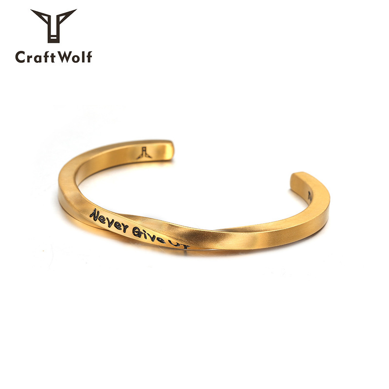 Twisted square titanium steel bracelet European and American fashion spiral letter NEVER GIVE UP inspirational couple men's and women's bracelet