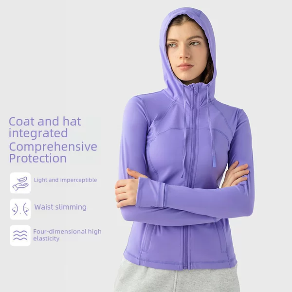 Cross-border New Women's Sports Hooded Jacket Women's Slim-fit Shaping Zipper Elastic Running Yoga Jacket S2088