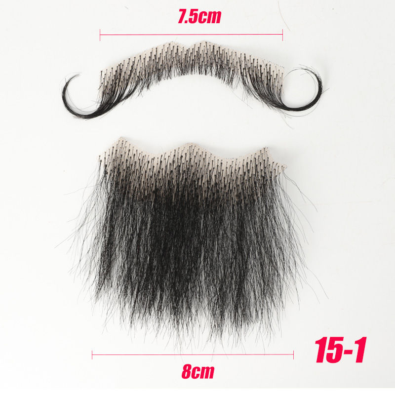 Barba falsa transfronteriza, barba falsa tejida a mano completa, cabello real sin costuras para hombres, cejas falsas, cuernos falsos, accesorios de cine y televisión