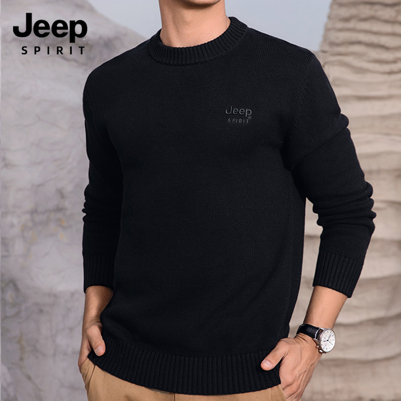JEEP SPIRIT Pure Cotton Sweater Men's Winter Warm Casual Trendy Fashion Solid Color Loose Base Sweater
