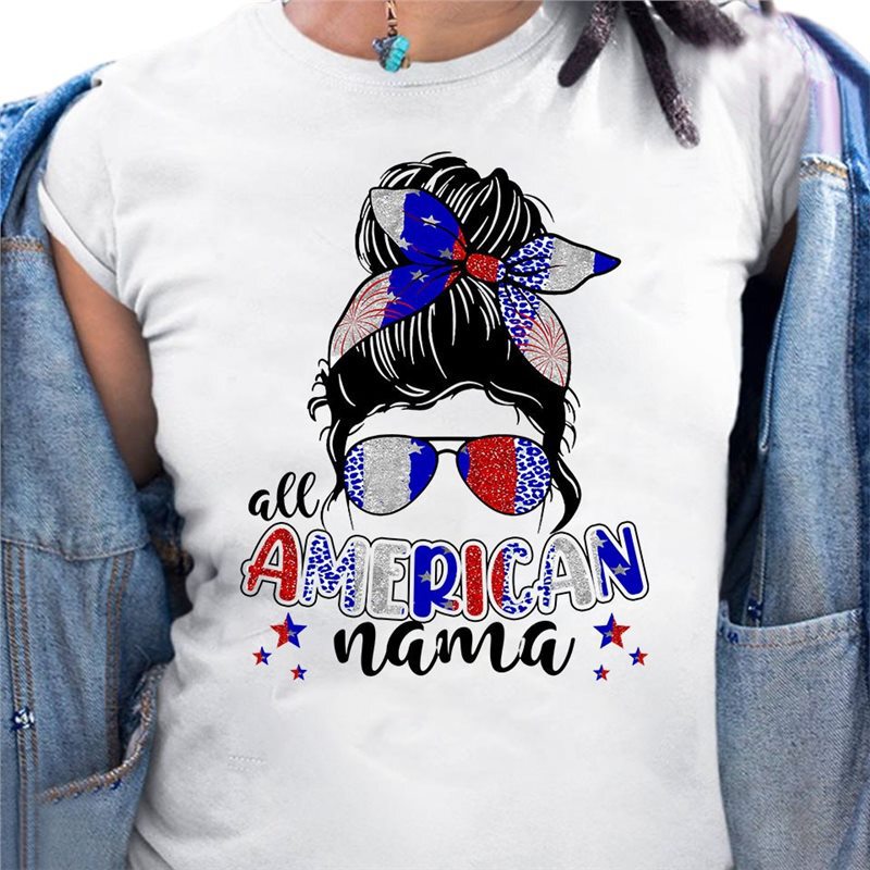 European and American foreign trade headscarf girls July 4 Independence Day letter T-shirt short sleeve printed pattern fashion women's top