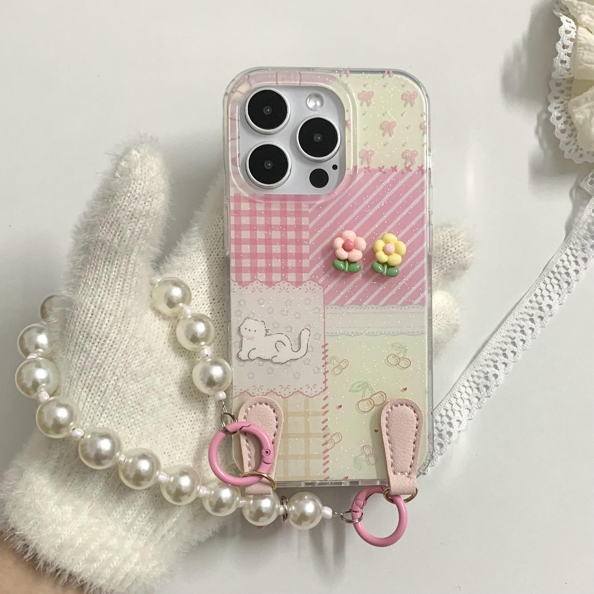 Chica ins empalme flor tridimensional a cuadros para iphone16ProMax/15 funda para teléfono móvil Apple 13 nuevo 14