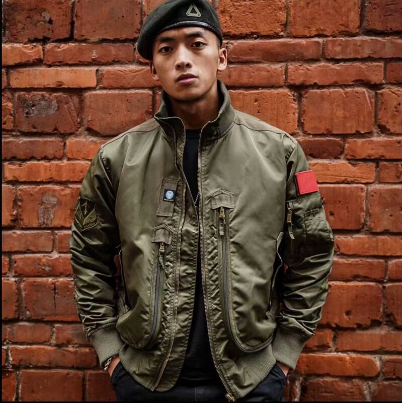 726 Amazon Military Enthusiast Ma-1 Pilot Jacket Multi-Pocket Velcro Stand Collar Workwear Baseball Jacket