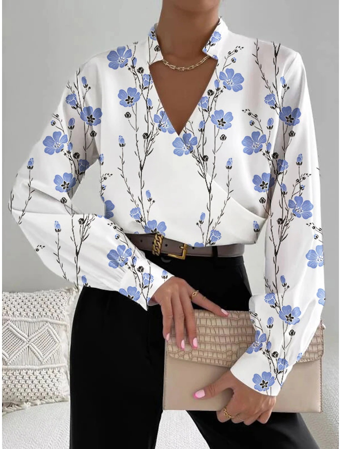 2023 estación independiente deseo Amazon popular otoño nueva manga larga cuello en V costura camisa para las mujeres