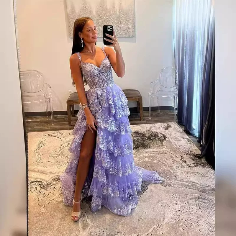 Сверкающее длинное кружевное шифон sexy лямки, вечернее платье, Амазон, выпускной бал