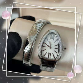 BV厂三圈蛇表鎏光蛇影腕表时尚石英女款手表经典蛇形表头光环女表