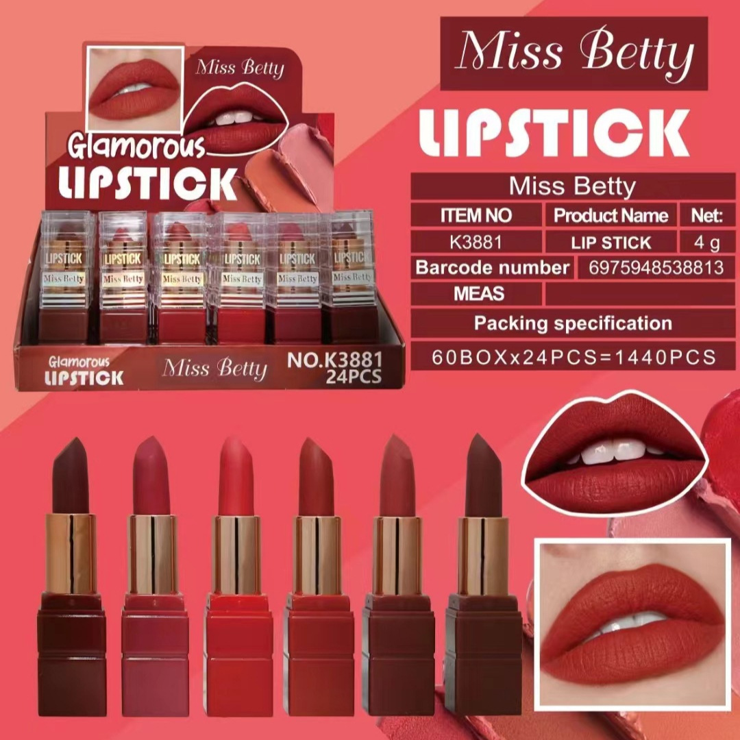 Miss Betty transfronteriza exclusiva para el nuevo lápiz labial mate de 6 colores impermeable sin desvanecimiento de 6 colores en stock.