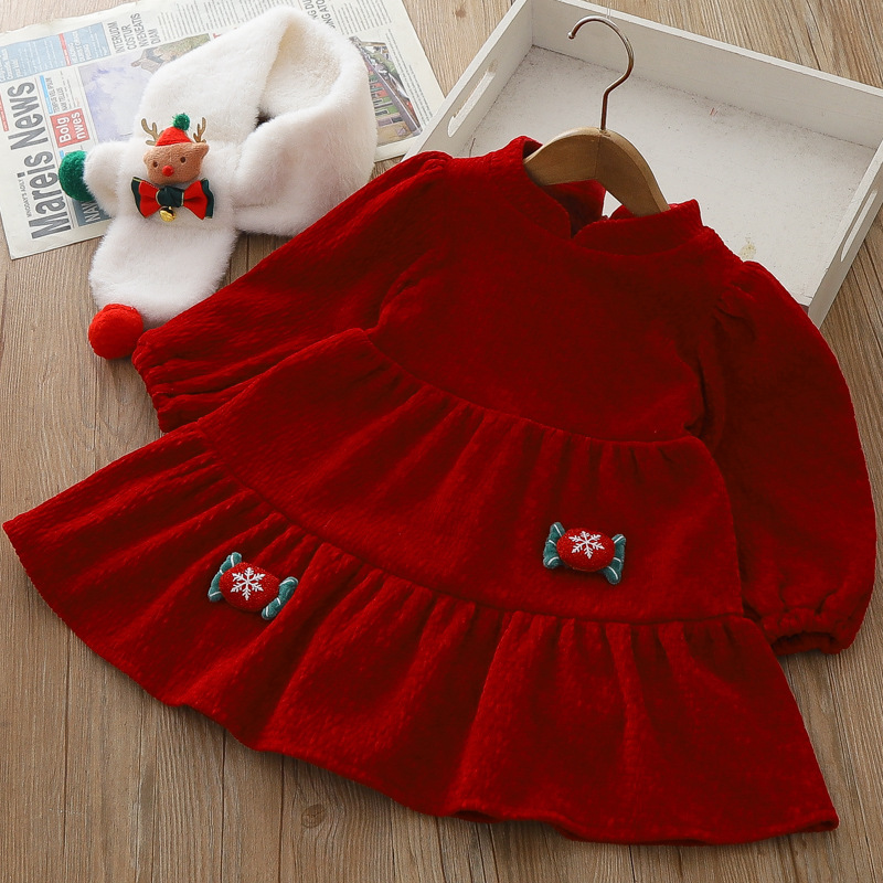 Vêtements pour filles, nouveaux styles d'automne et d'hiver, robes de princesse pour enfants de Noël en peluche épaisse de petite et moyenne taille,_voghion.com