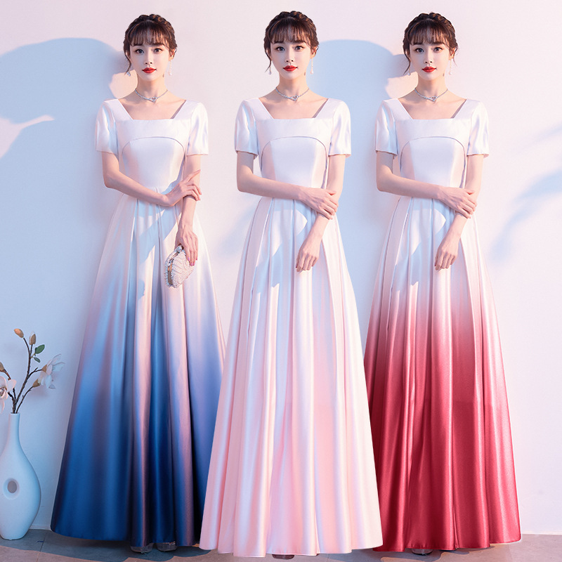 New Chorus Dress Women's Long Dress Satin Host Dress Red Song Competition Conductor Patriotic Evening Dress