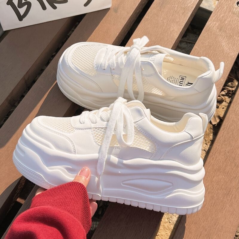 2026 Summer New Style White Shoes for Women, Hollow Breathable Design, Niche Style, Height-Increasing Casual Sneakers 2026 Summer New Style White Shoes for Women, Hollow Breathable Design, Niche Style, Height-Increasing Casual Sneakers