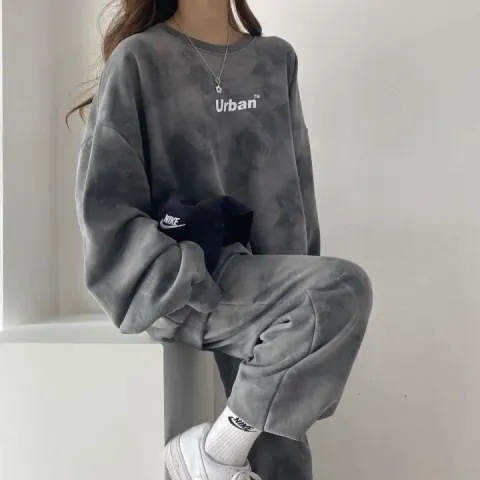 套装女装长袖长裤两件套2023新款春秋冬时尚休闲运动服情侣套装