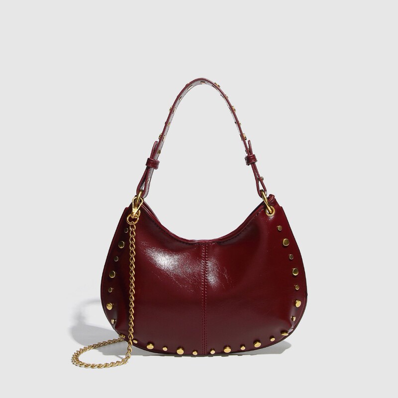 Manufacturer's Fashionable Trendy Underarm Bag with Rivets, Chain Shoulder Bag, Boston Crossbody Women's Bag, Versatile and Portable Manufacturer's Fashionable Trendy Underarm Bag with Rivets, Chain Shoulder Bag, Boston Crossbody Women's Bag, Versatile and Portable