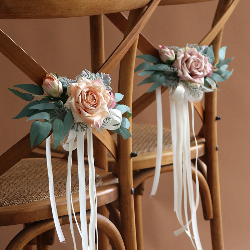 玫瑰仿真花椅背花楼梯教堂宴会婚礼庆典道具装饰假花香槟绣球摄影