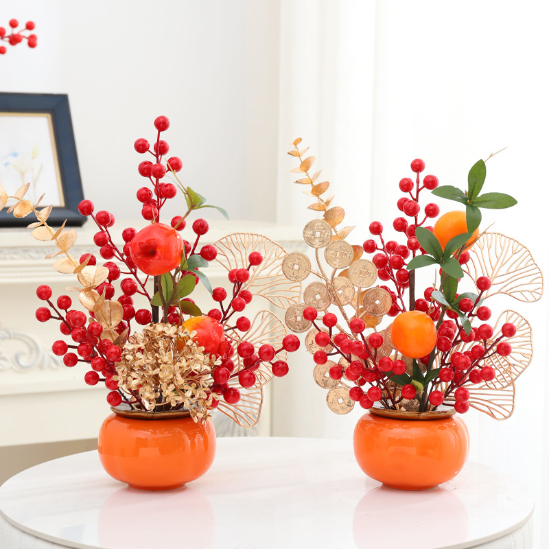 2024 decoración de Año Nuevo pequeño Fu cubo caqui Ruyi decoración de frutas rojas Año Nuevo Fortuna fruta dragón año primavera Festival decoración suministros