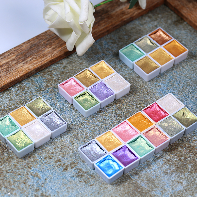 Manicure sólido color de acuarela color de perla color de acuarela color de polvo de mármol set de pigmento de acuarela de metal