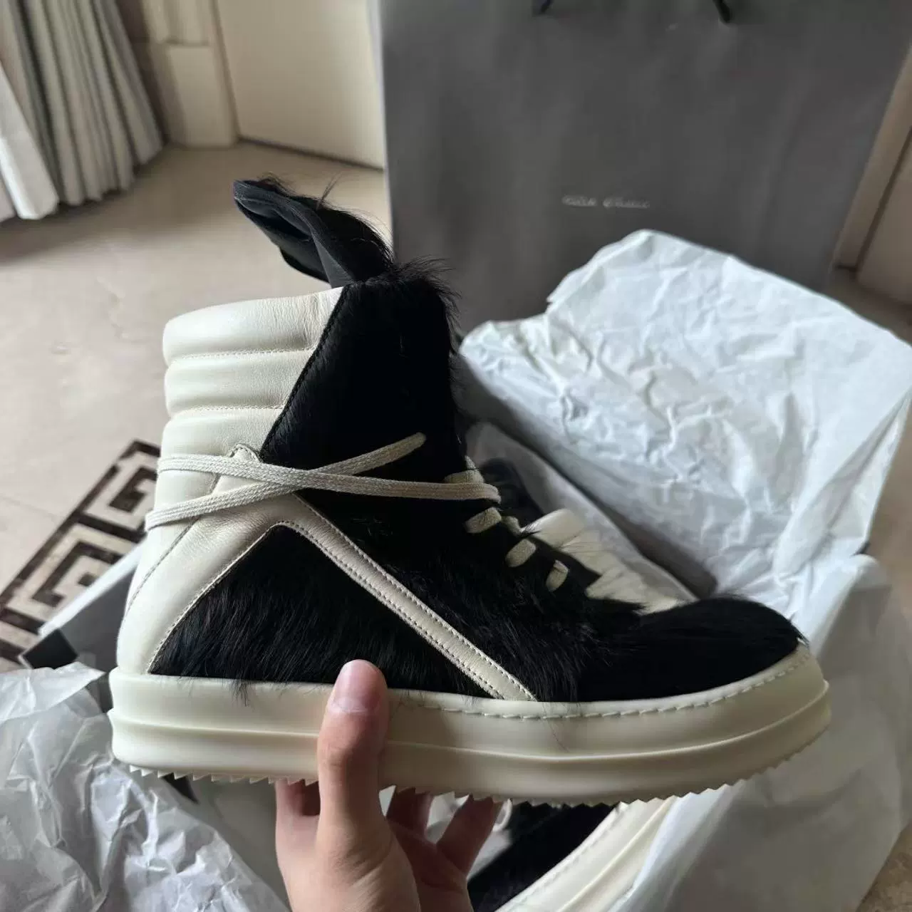 Высокие и низкие кроссовки (Rick Owens) верх из лошадиного волоса, платформа, размеры 36–48