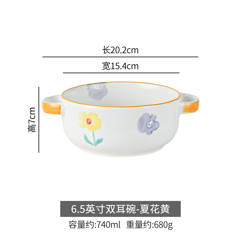 Estilo pintado a mano lindo cerámica binaural fruta ensalada tazón ins estilo postre tazón hogar desayuno tazón de cerámica con tapa