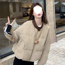 J7H撞色立领短款面包服女韩系休闲气质保暖棉衣女冬季新款小个子