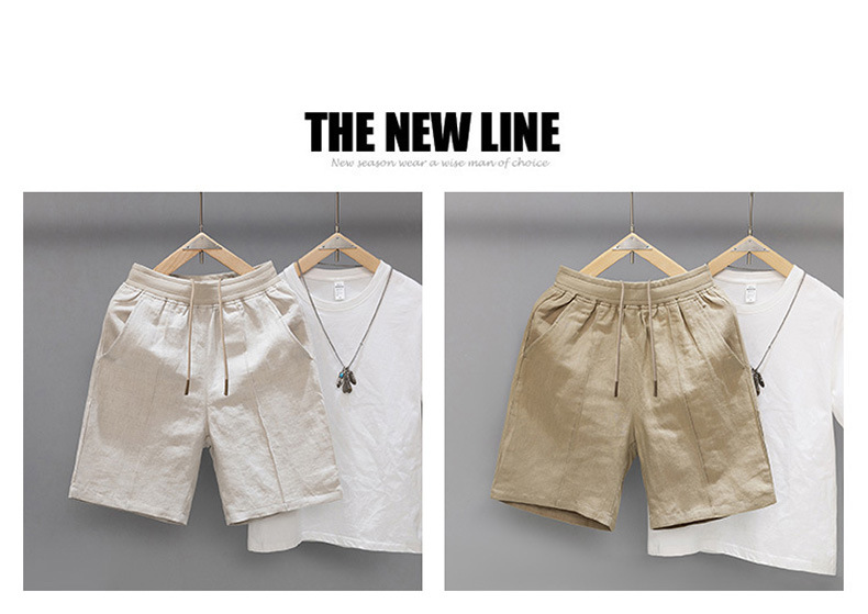 Men's Summer Linen Shorts Casual Mid-Length Beach Pants Cotton And Linen Five Point Comfortable Loose Fit_viptrois.com