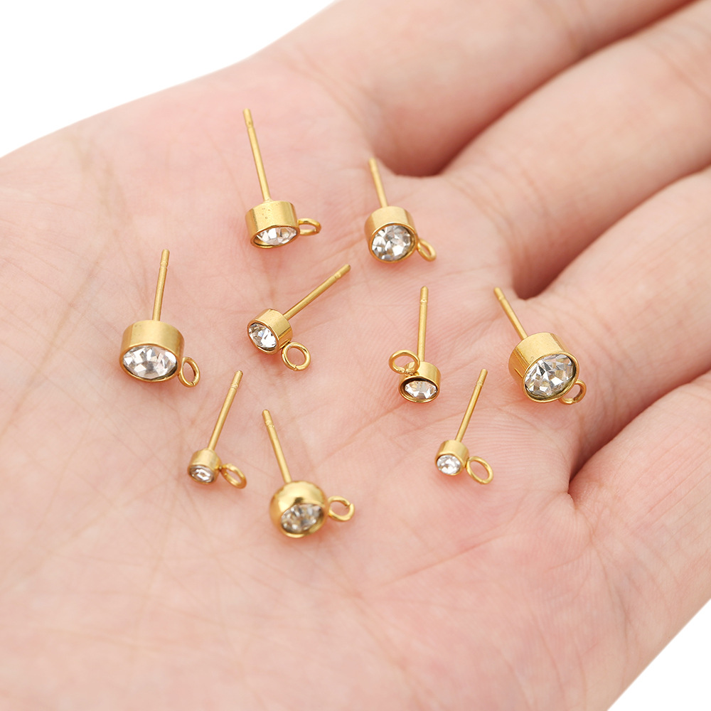 Hole 2~2.9mm Hole Size 20 PCS/Package Diameter 3mm Hole 2~2.9mm 304 Stainless Steel Zircon Geometric Polished Hook Earring Findings