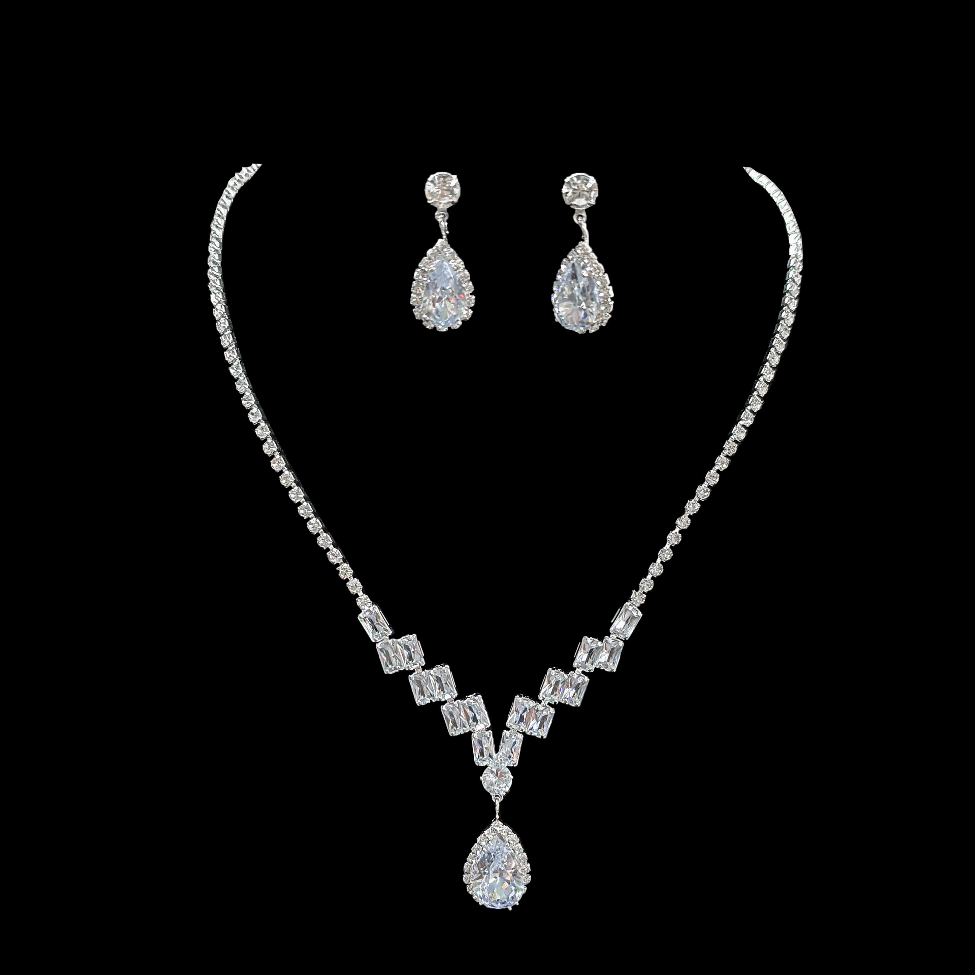 Zirconium, fashionable necklace and earrings, jewelry, high-quality style, diamond encrusted