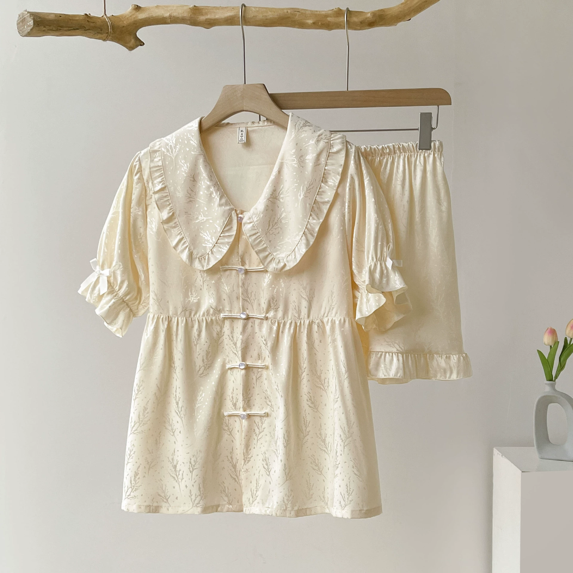 Новый китайский стиль пряжка из ледяного шелка пижамы с короткими рукавами шорты женский летний 2024 новый национальный стиль домашний костюм летний стиль