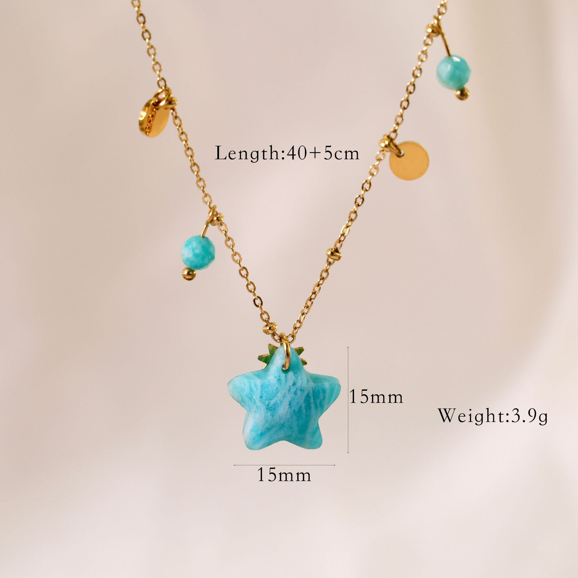 8g Weight Vacuum Plating Gold Plating Process Titanium Steel Pendant Material Necklace Classification Titanium Steel Chain Material 1 Piece Quantity Casual Occasion natural stone, Titanium Steel Material Geometric, Star Pattern Women's Gender Plating Design Marine Style, Simple Style Style Marine Style Simple Style Geometric Star Natural Stone Titanium Steel Necklace In Bulk 6