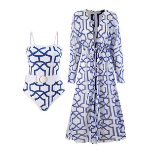 Set, swimwear, big belt, European style