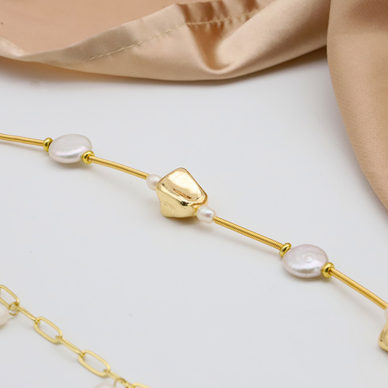 Collar de perlas barroco natural de agua dulce collar de perlas de temperamento de doble cuentas 18k joyas chapadas en oro real